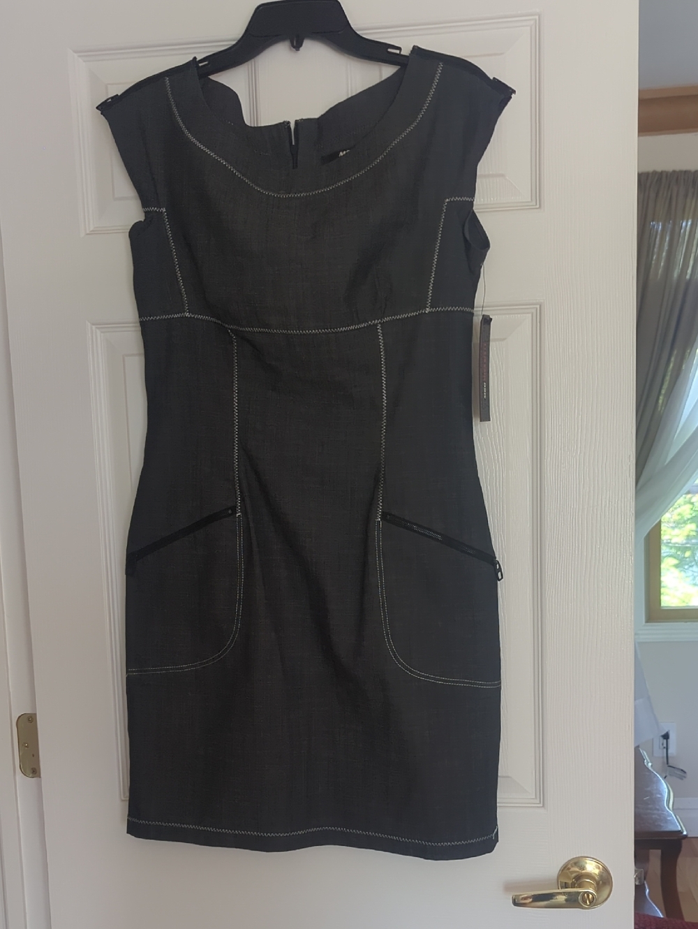 Miss Sixty Black Cap-Sleeve Sheath Dress with Contrast Stitching